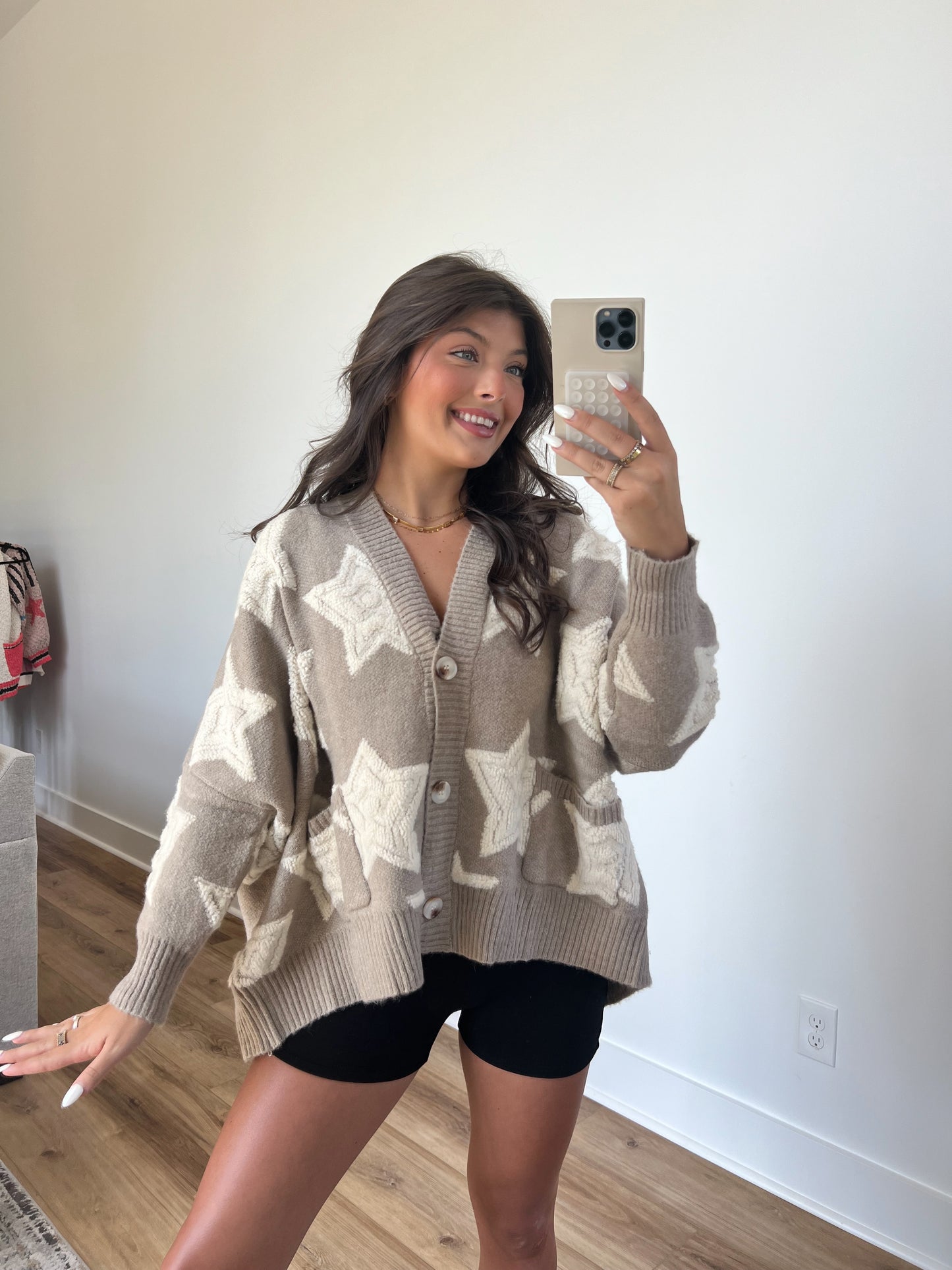 Oversized Star Cardigan (Taupe) (Restock)