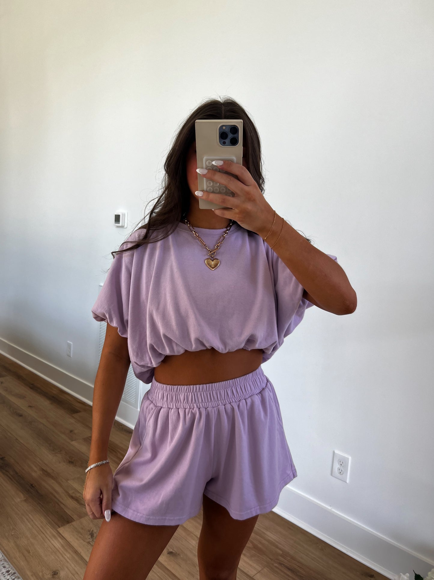 Lavender Bubble Crop Top Set