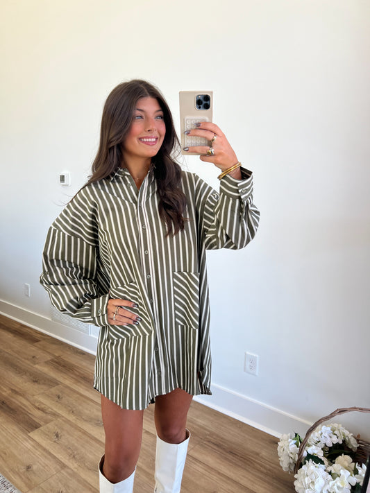 Green Stripe T-Shirt Dress