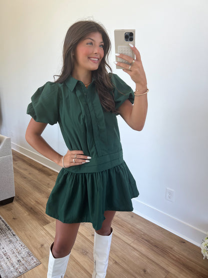 Hunter Green Collared Mini Dress (Restock)