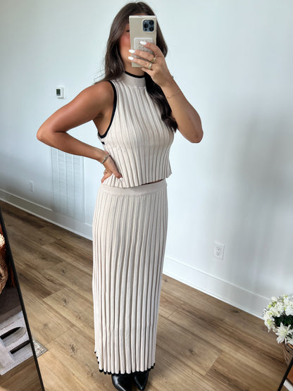 Ribbed Knit Back Tie Maxi Skirt Set