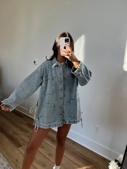 Oversized Side Tie Denim Jacket (Restocked)