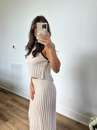 Ribbed Knit Back Tie Maxi Skirt Set