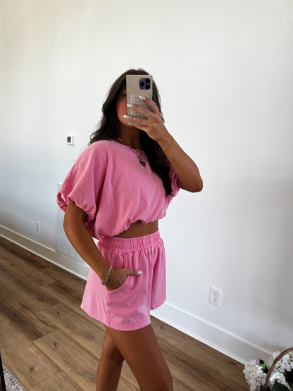 Hot Pink Bubble Crop Top Set