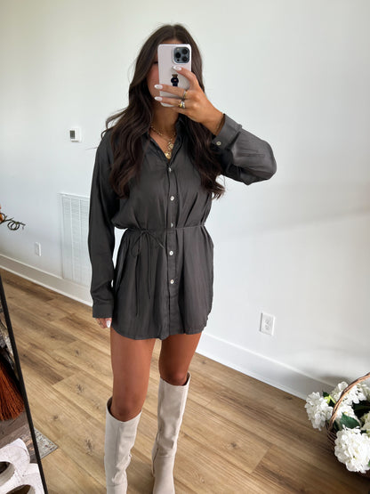 Charcoal Mimosa Button Up Romper