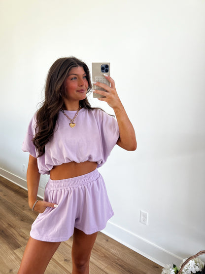 Lavender Bubble Crop Top Set