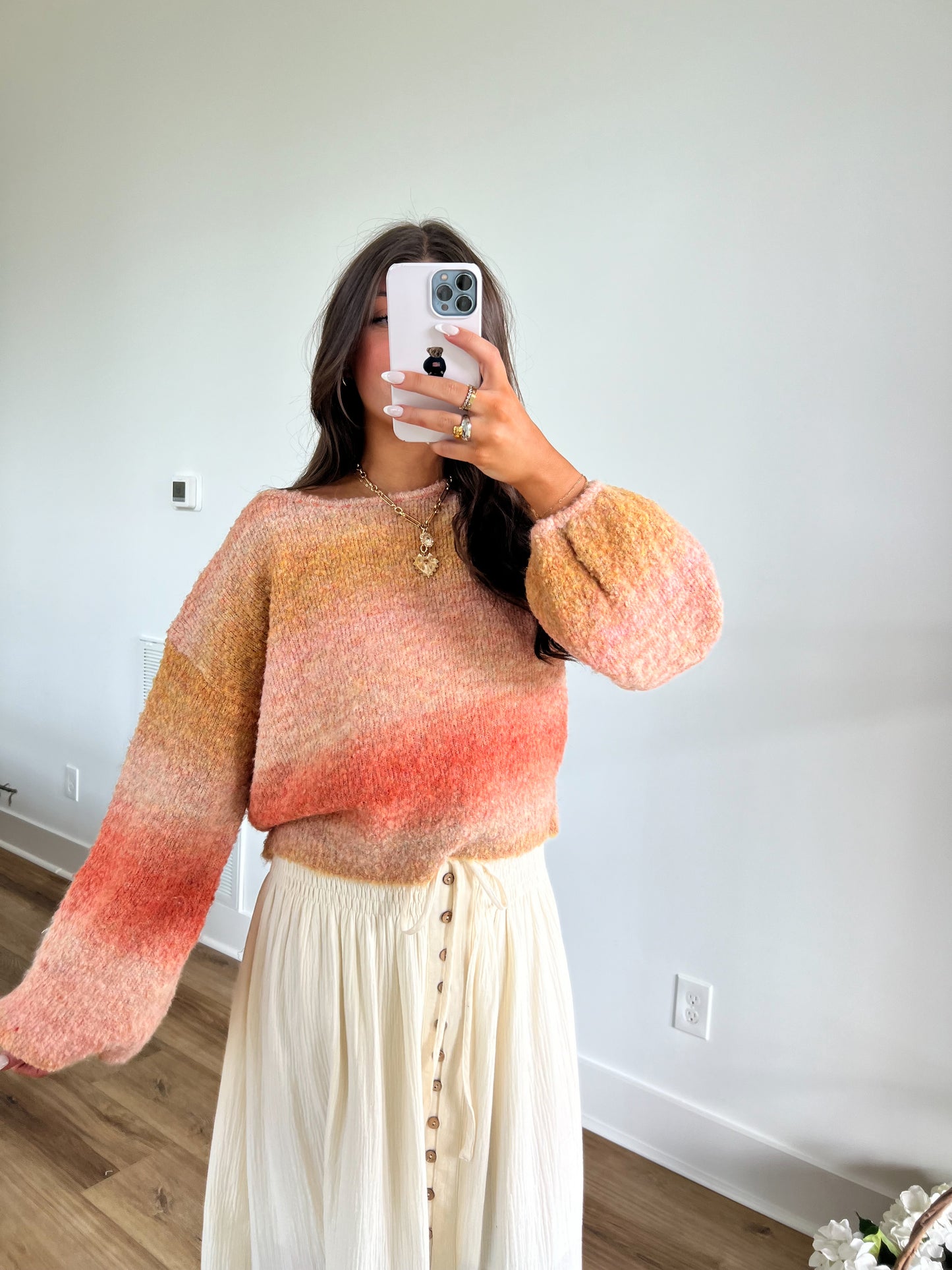 Peach Ombre Balloon Sleeve Sweater