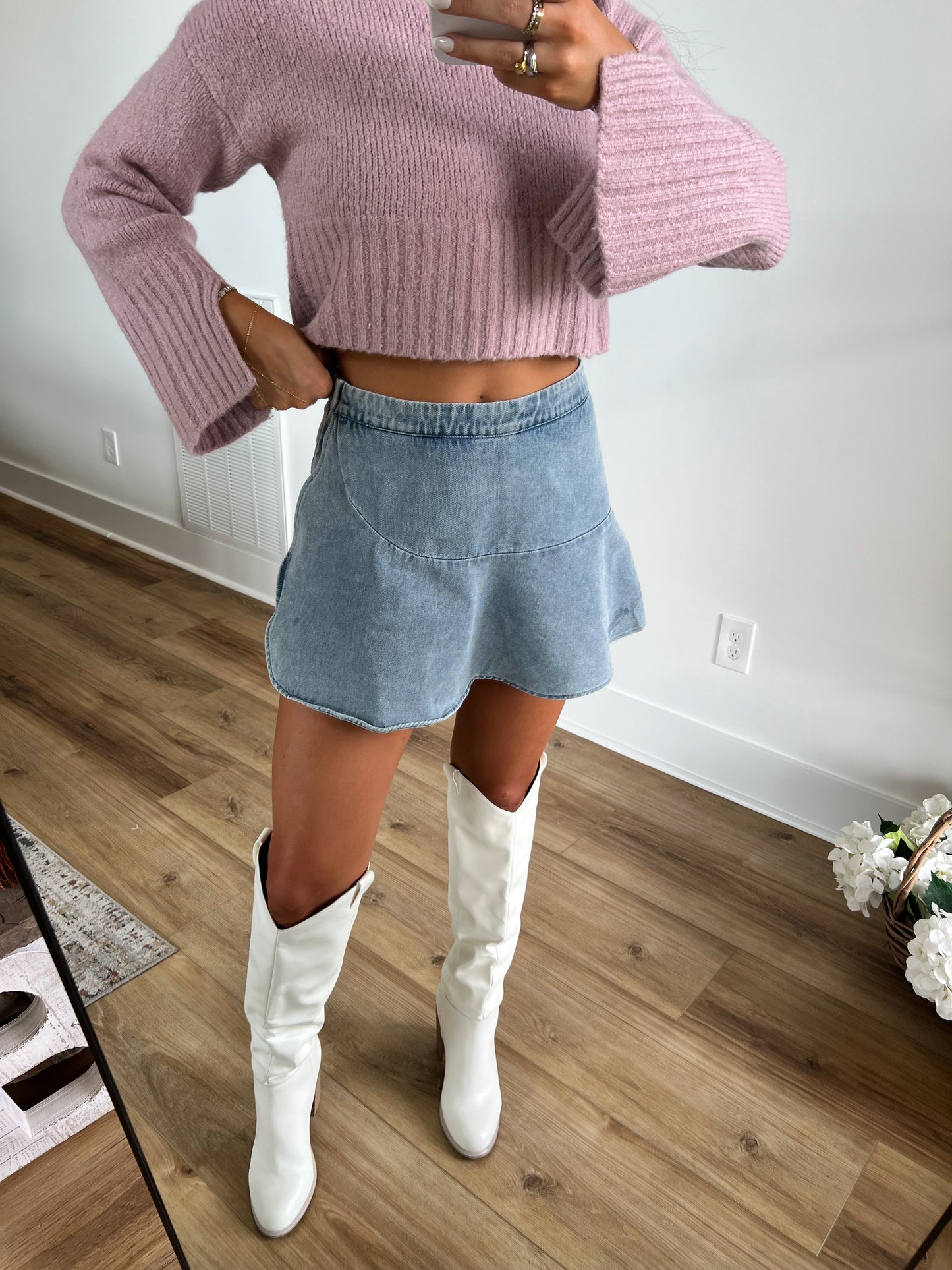 Wrap Ruffle Denim Skort