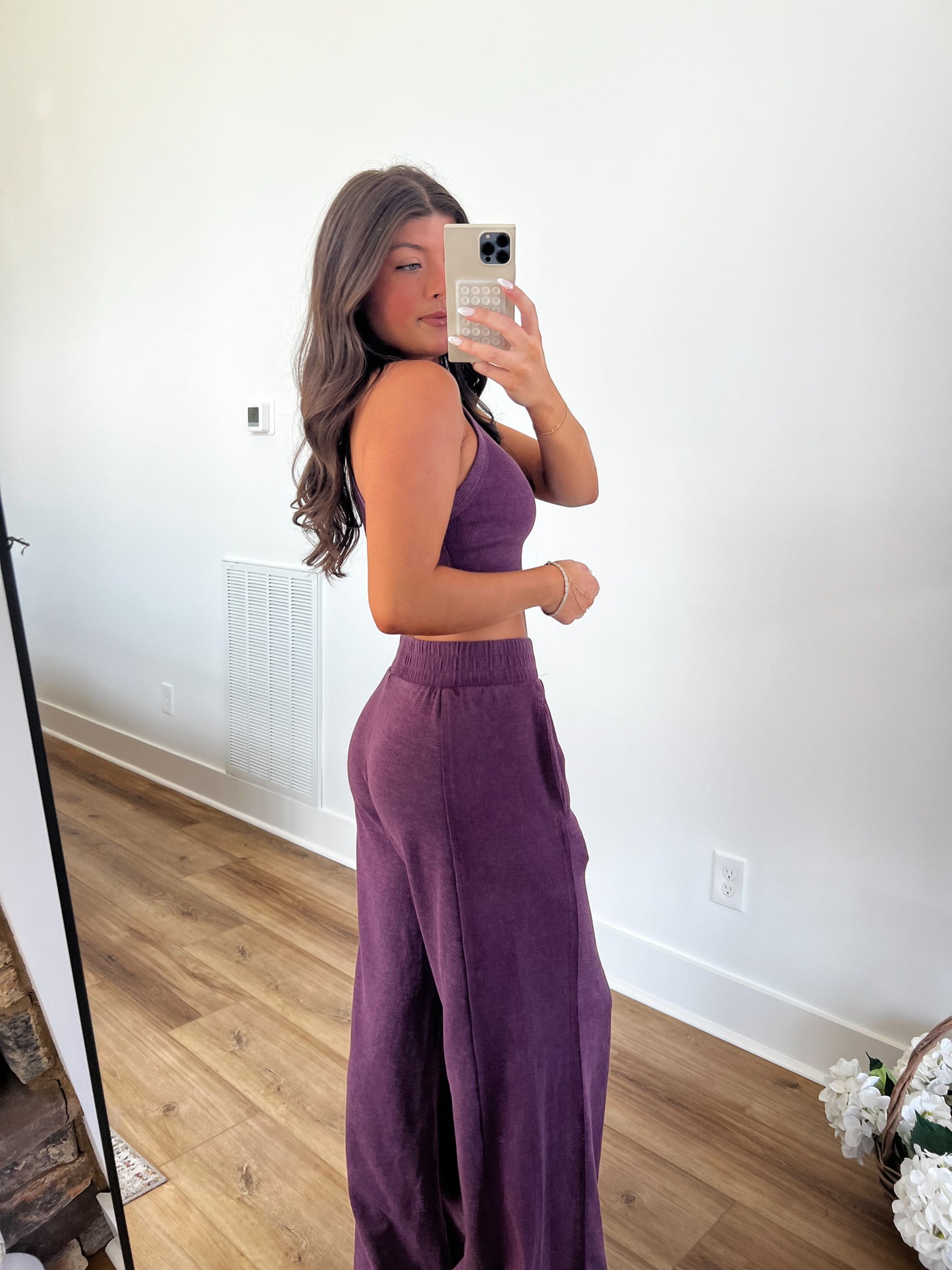 Ribbed Tank Wide Leg Pant Set (Plum)