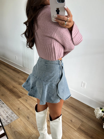 Wrap Ruffle Denim Skort