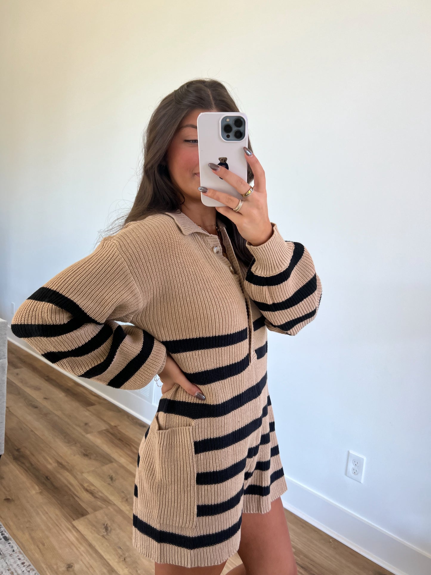 (Brown) Stripe Knit Romper