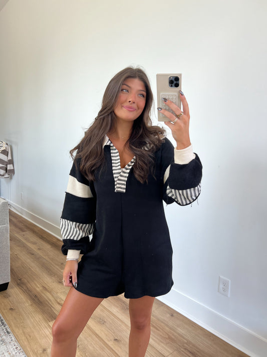 Black Stripe Contrast Loose Fit Romper