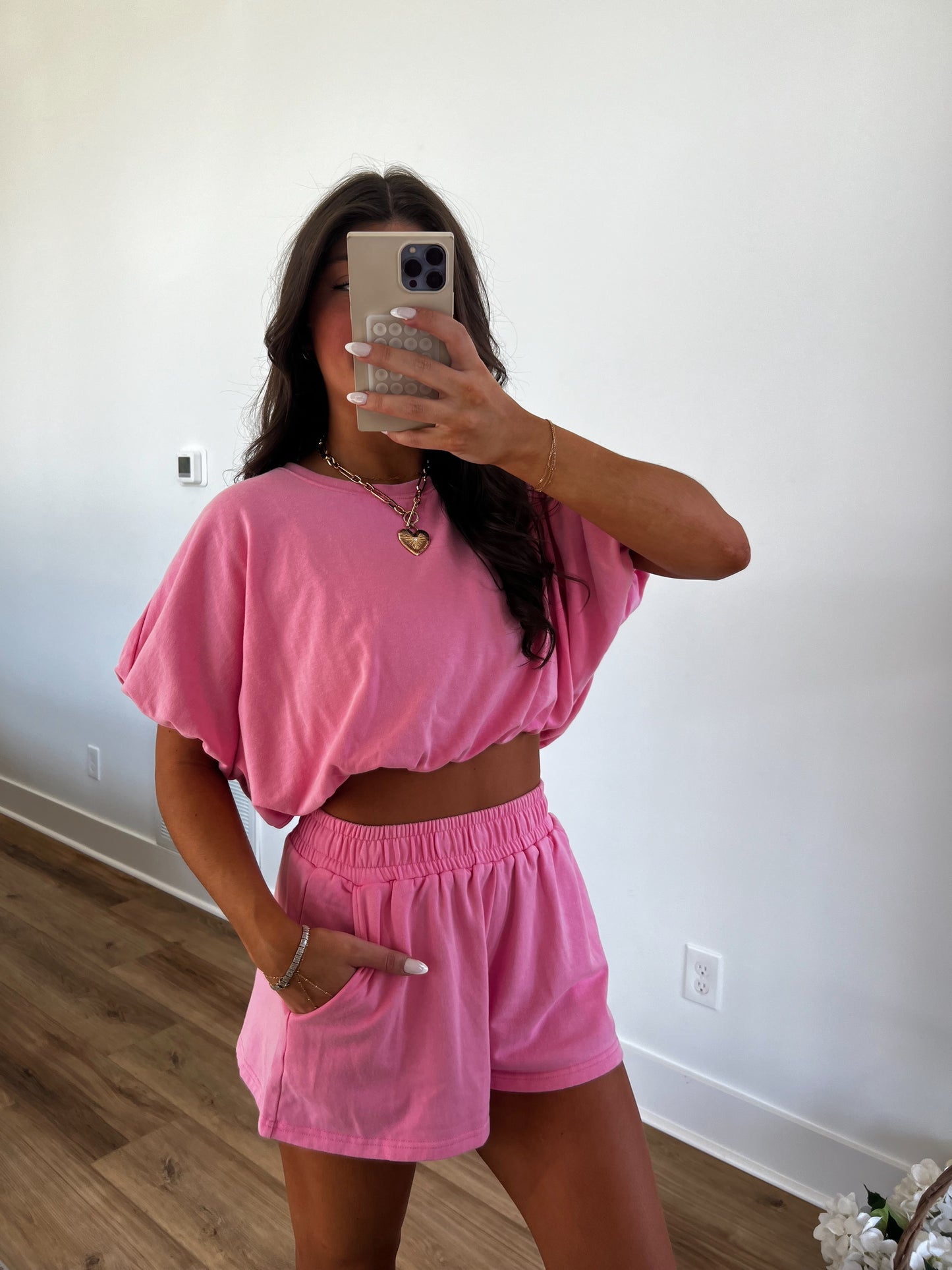 Hot Pink Bubble Crop Top Set