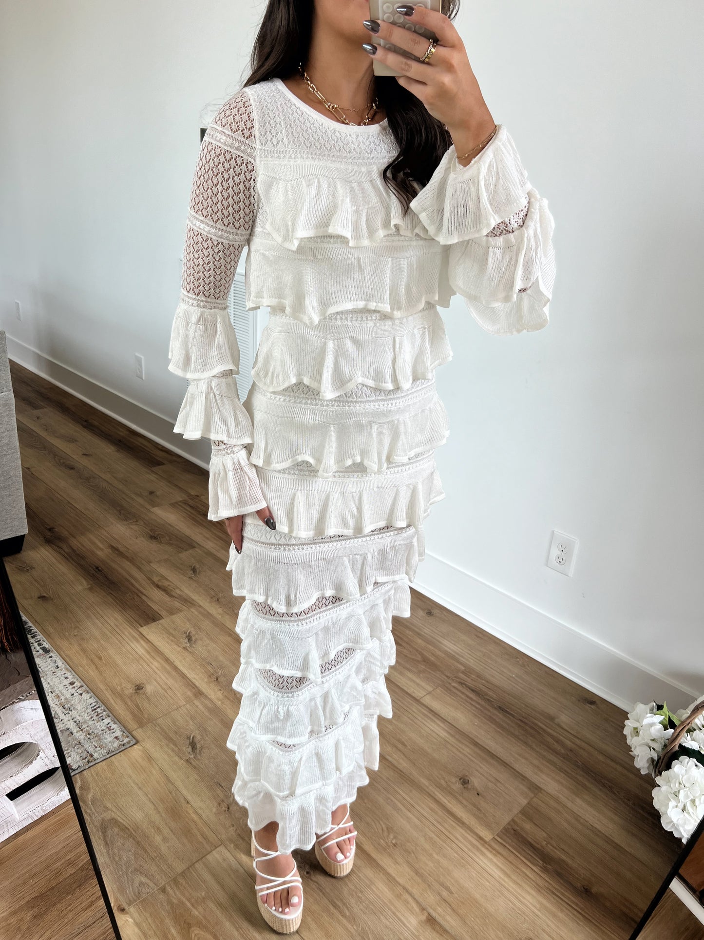 Ruffle Tiered Knit Maxi Dress Long Sleeve