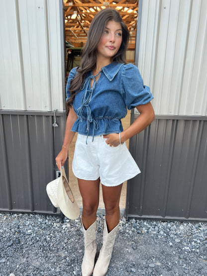 White Denim Flare Shorts