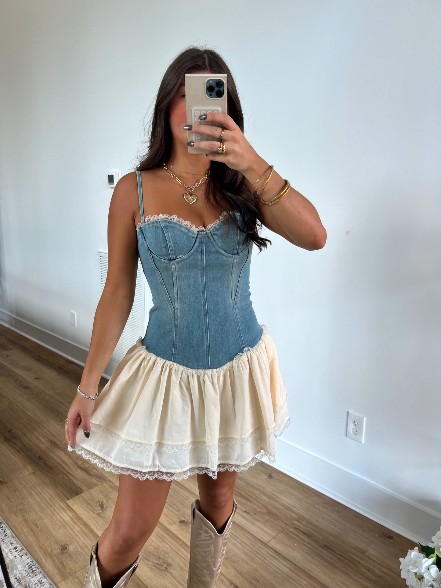 Daisy Denim Mini Dress (Cream)