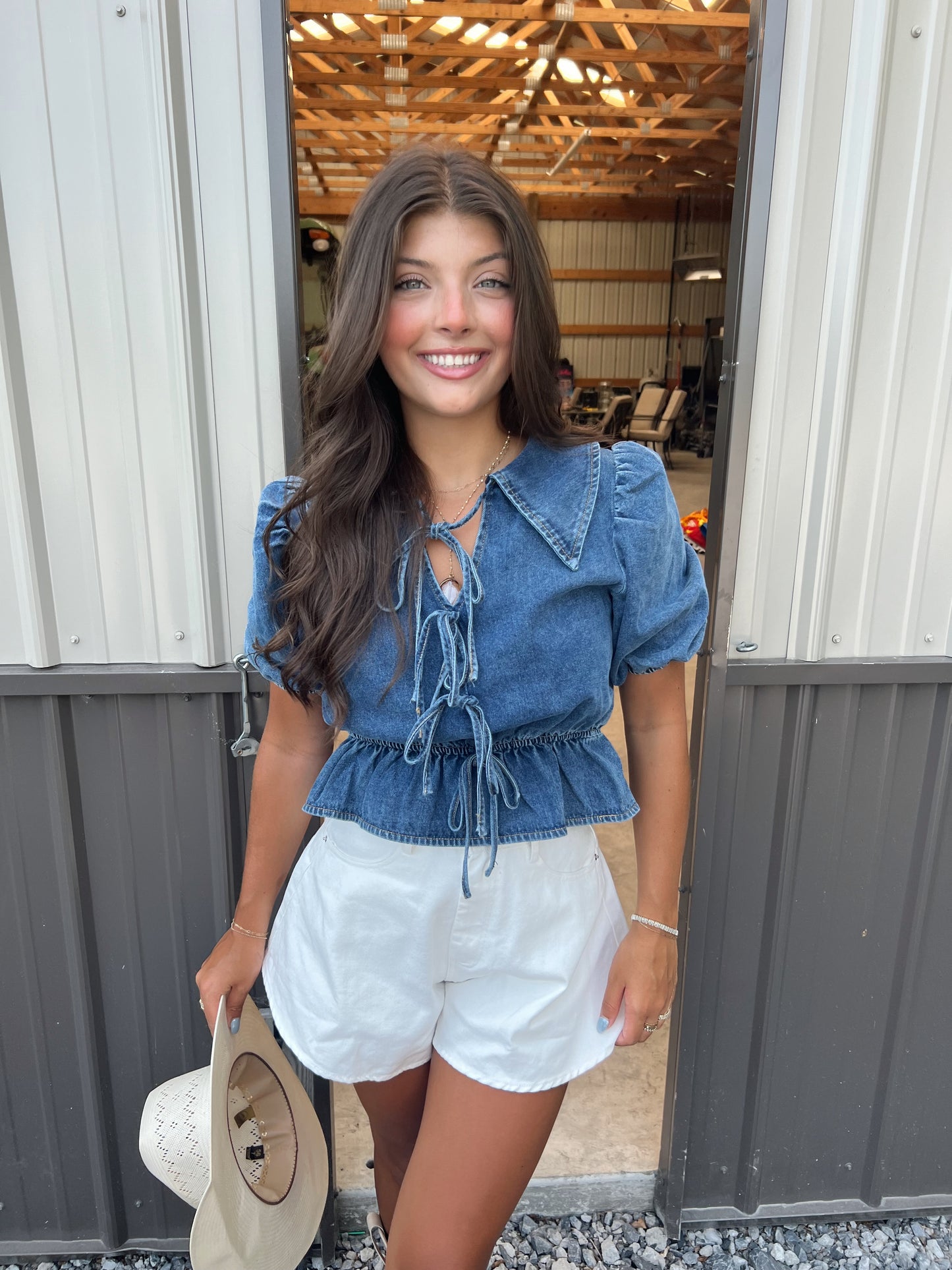 White Denim Flare Shorts