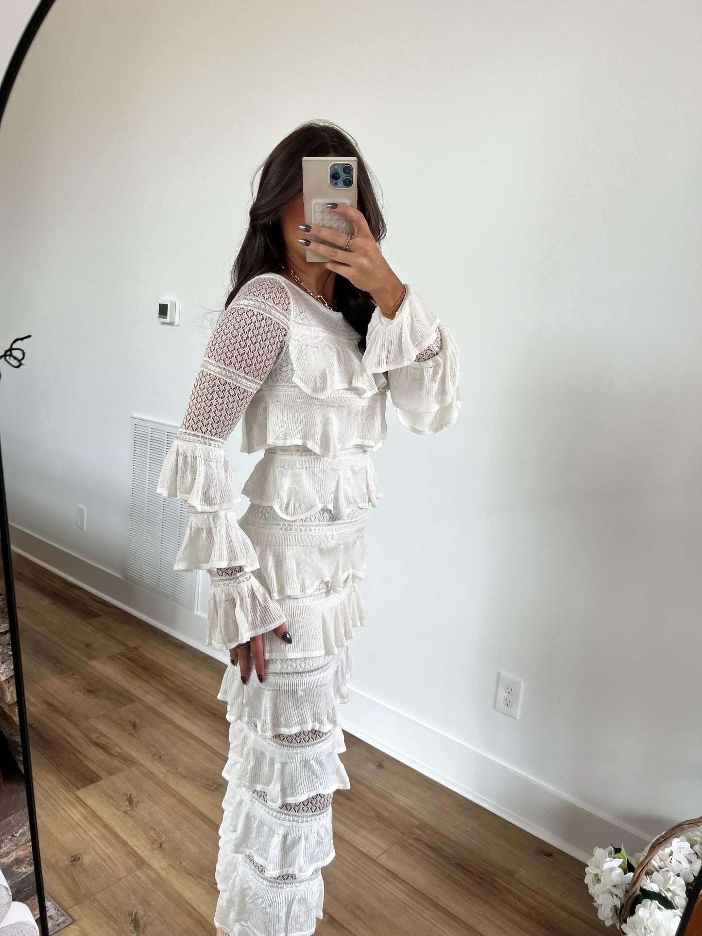 Ruffle Tiered Knit Maxi Dress Long Sleeve