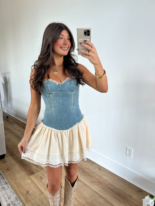 Daisy Denim Mini Dress (Cream)