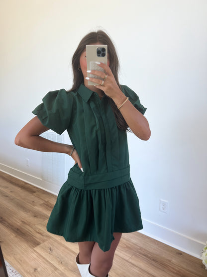 Hunter Green Collared Mini Dress (Restock)