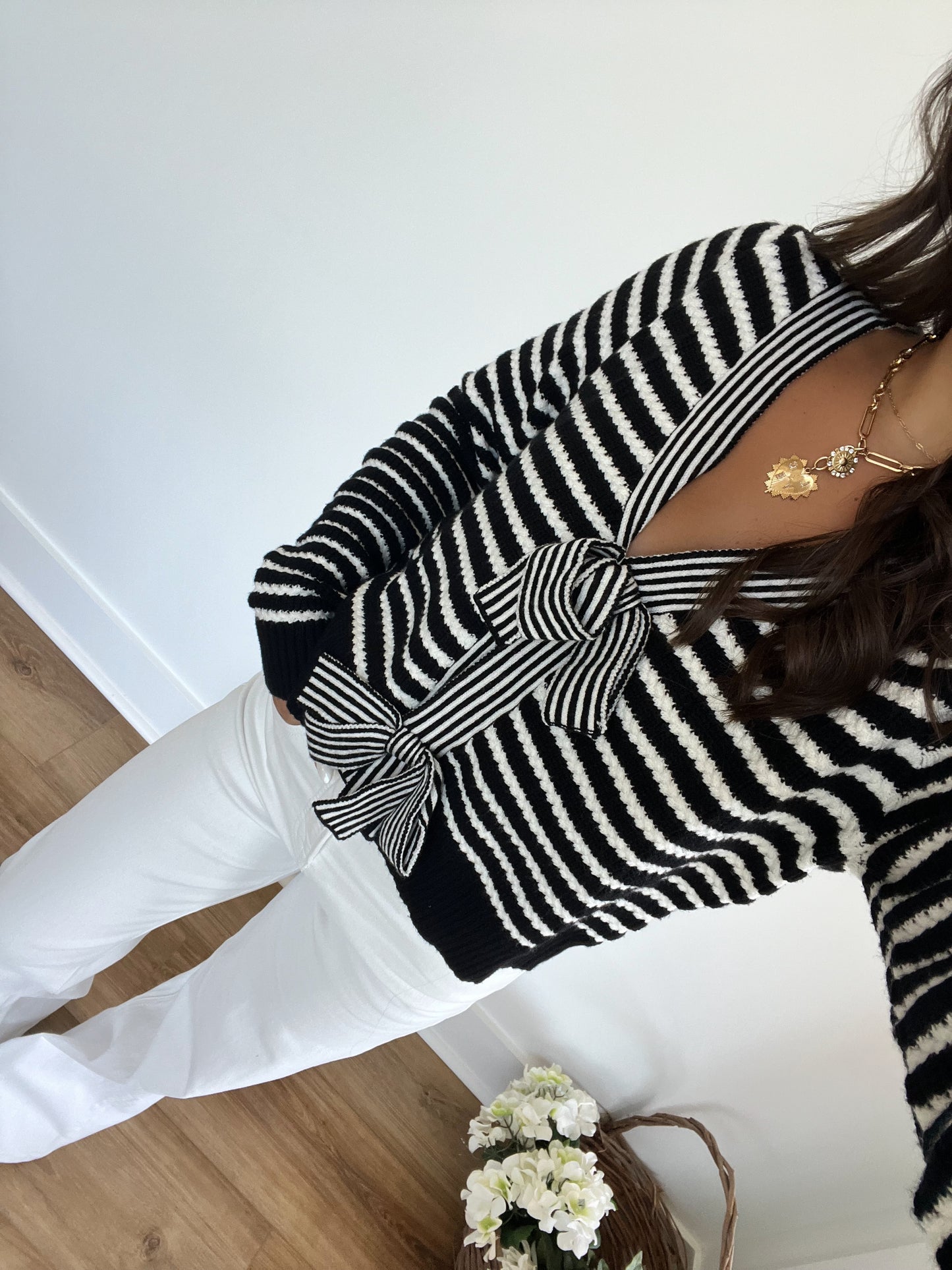 Bow Stripe Knit Sweater