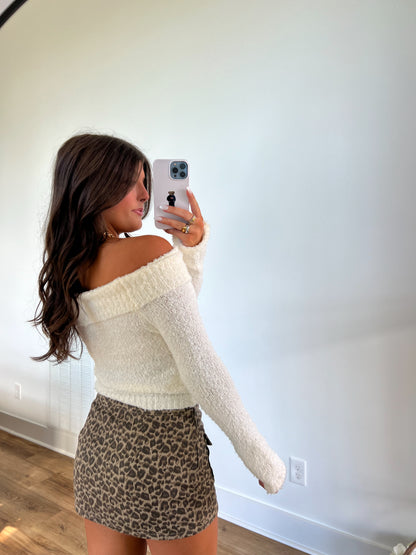 Snow Cream Off The Shoulder Sweater Top