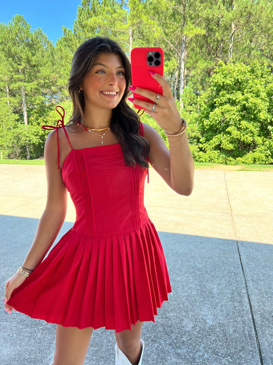 Georgia Red Ruffle Trim Mini Dress