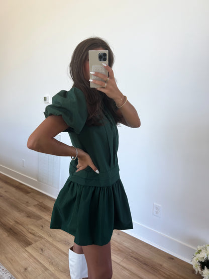 Hunter Green Collared Mini Dress (Restock)