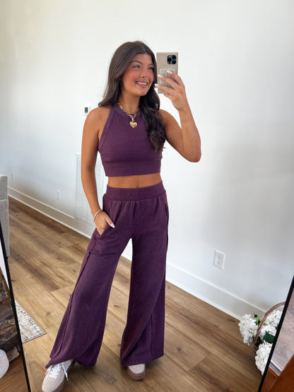 Ribbed Tank Wide Leg Pant Set (Plum)