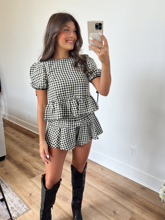 Plaid Ruffle Skort Set (Black) (Restock)