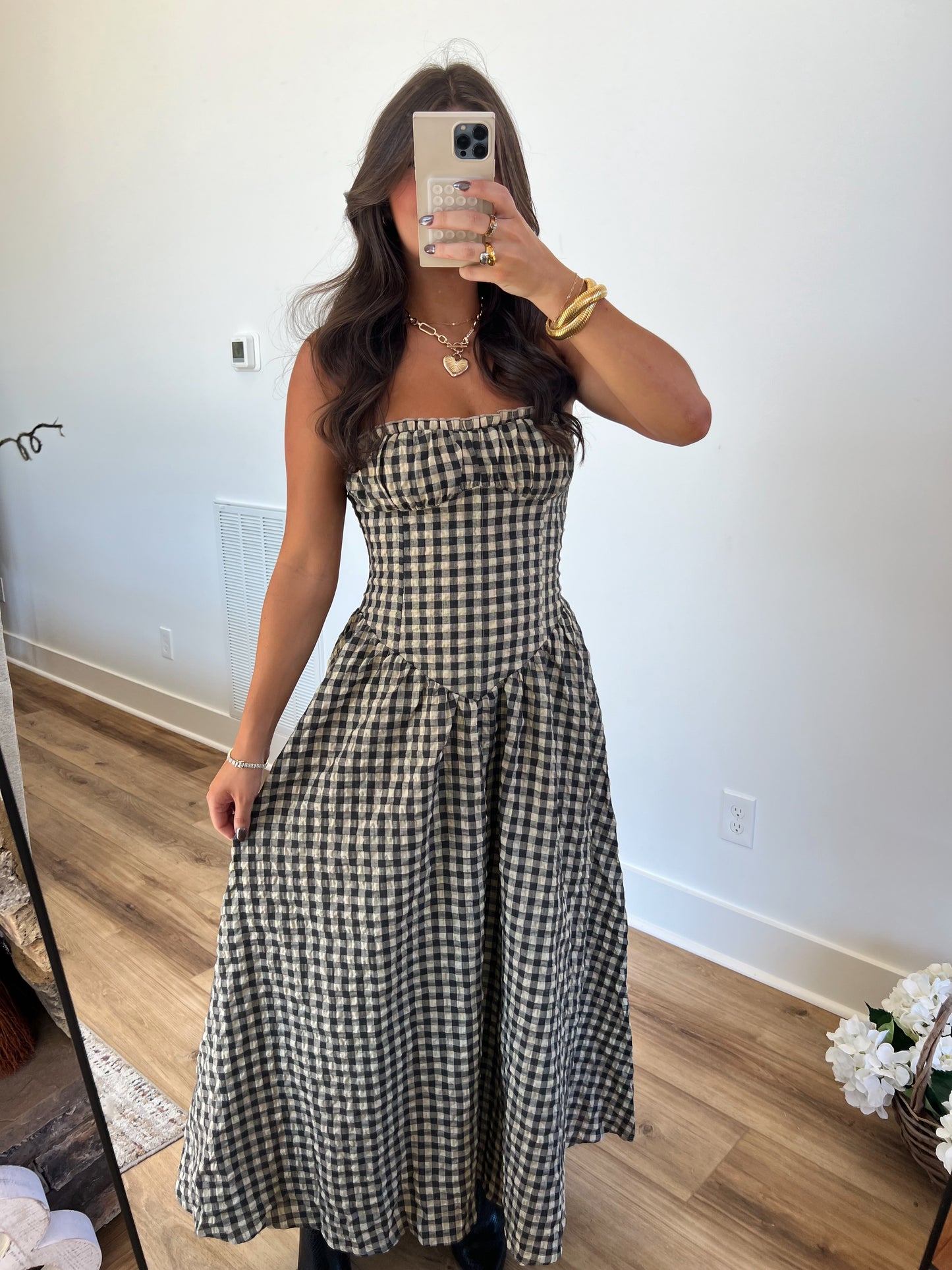 Fitted Plaid Maxi Dress