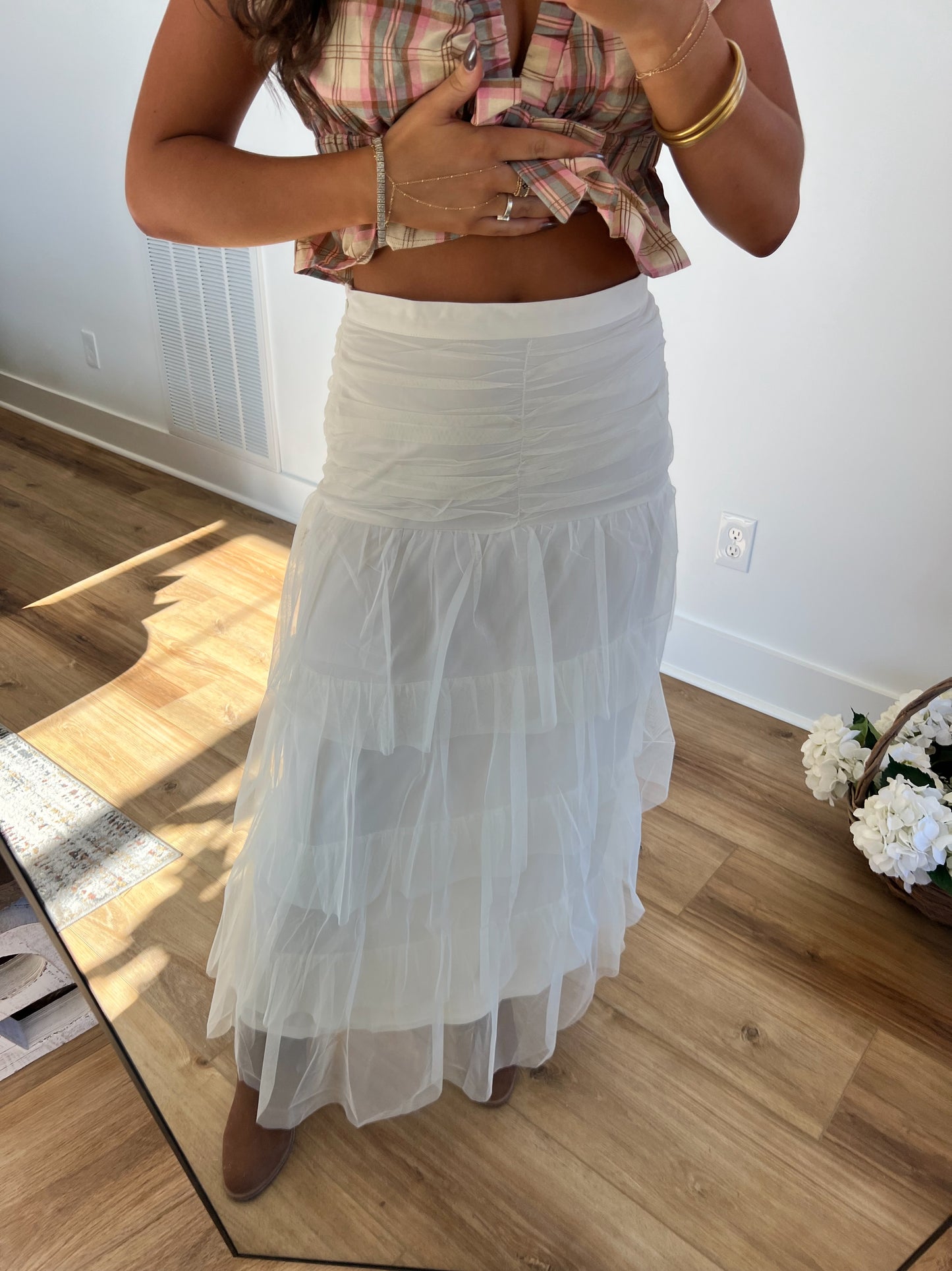 Cream Romance Meshed Maxi Skirt