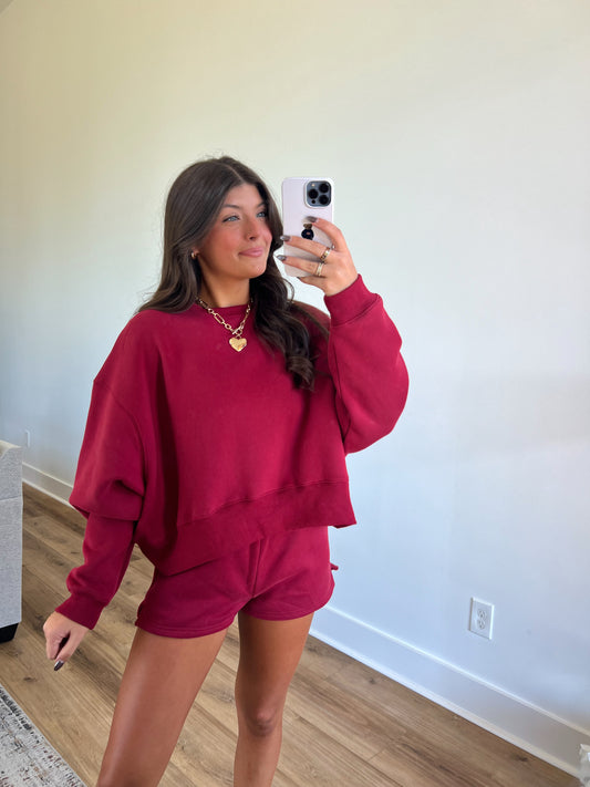 Maroon Sweatshort Set