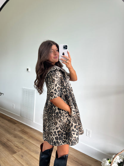 Cheetah Denim Peter Pan Mini Dress