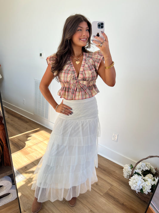 Cream Romance Meshed Maxi Skirt