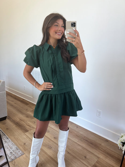 Hunter Green Collared Mini Dress (Restock)