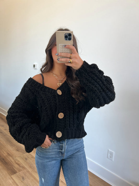 Black Chunky Knit Oversized Cardigan (Restock)