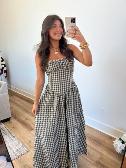 Fitted Plaid Maxi Dress