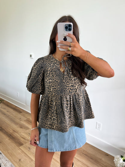 Cheetah Babydoll Blouse