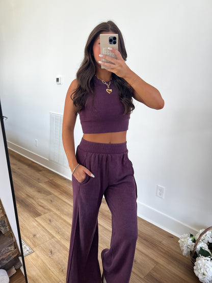 Ribbed Tank Wide Leg Pant Set (Plum)