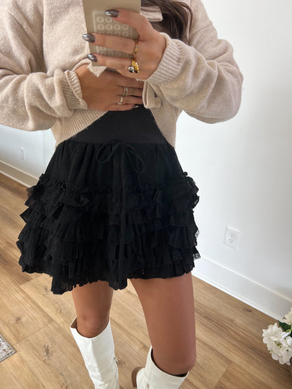 Black Ruffle Tiered Mini Skirt