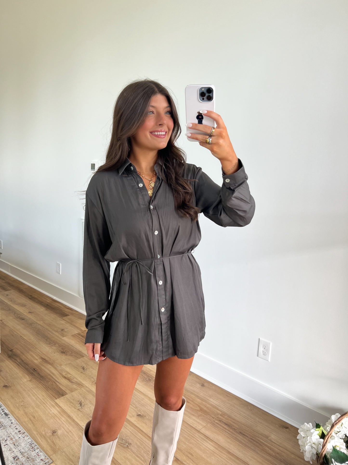 Charcoal Mimosa Button Up Romper