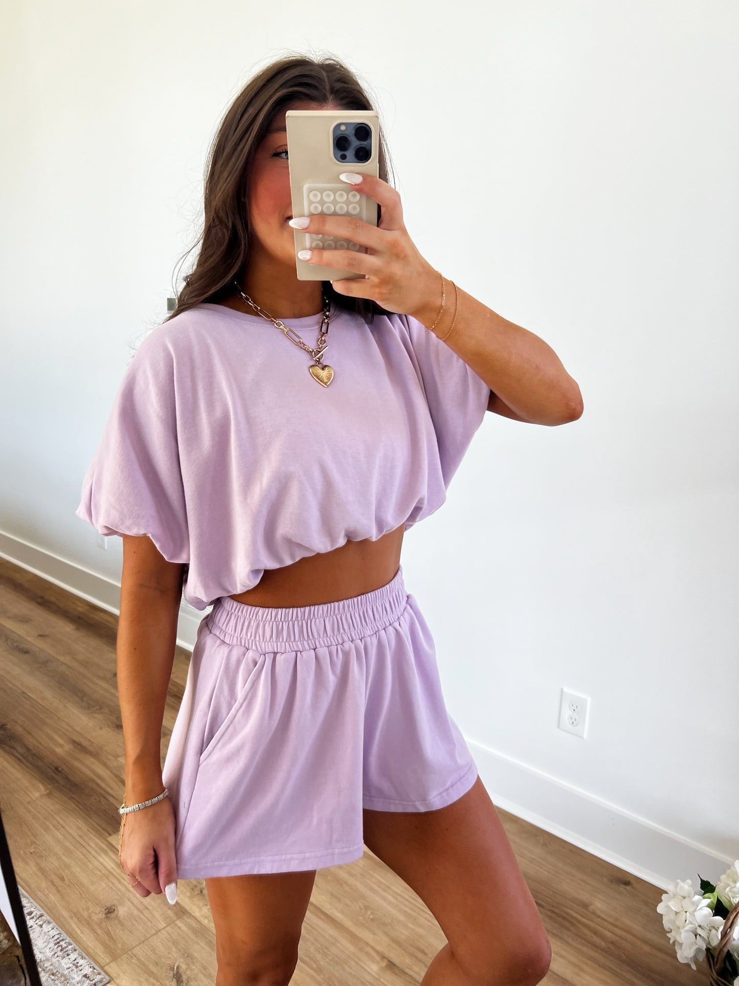 Lavender Bubble Crop Top Set