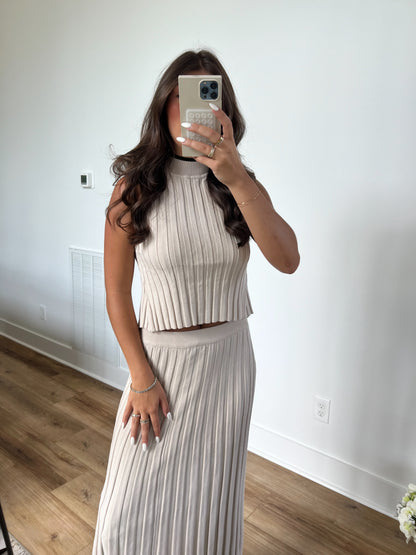 Ribbed Knit Back Tie Maxi Skirt Set