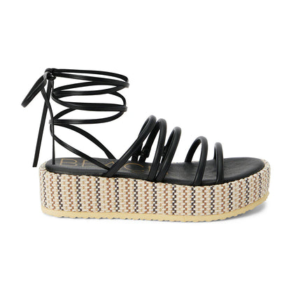 Black Lace Up Textured Platform