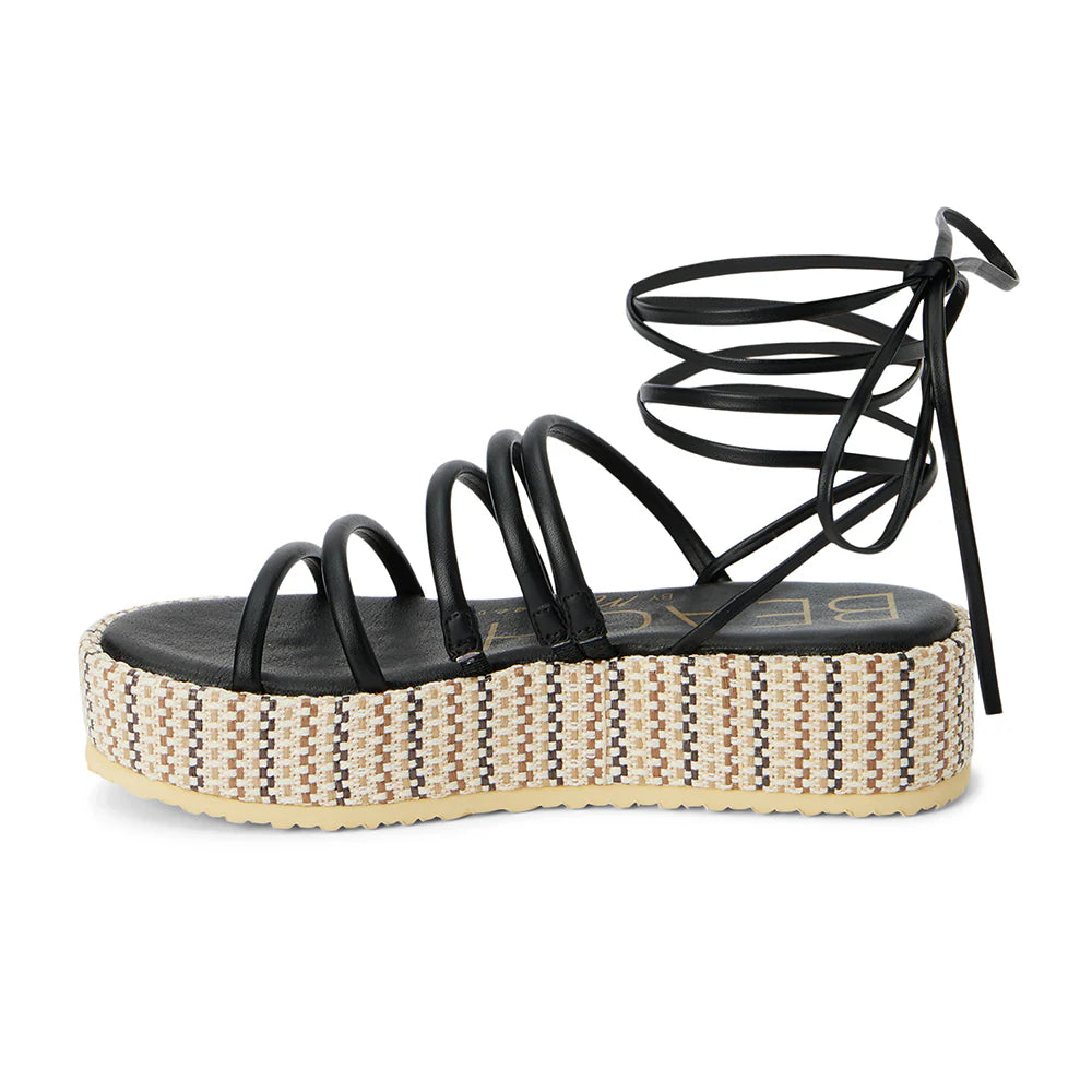 Black Lace Up Textured Platform