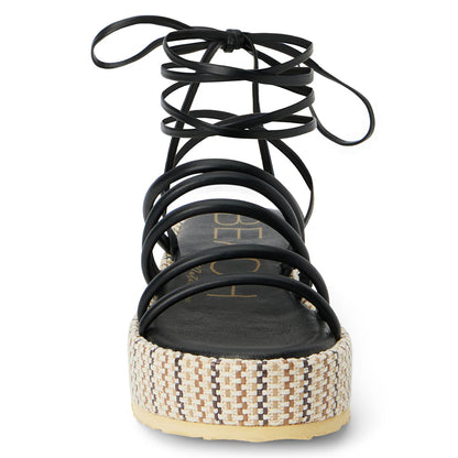 Black Lace Up Textured Platform