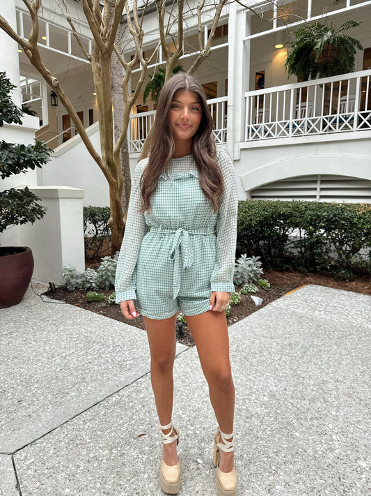 Gingham Green Romper