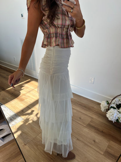 Cream Romance Meshed Maxi Skirt