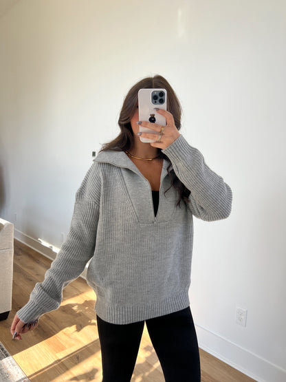 Grey Cozy Ribbed Quarter Zip